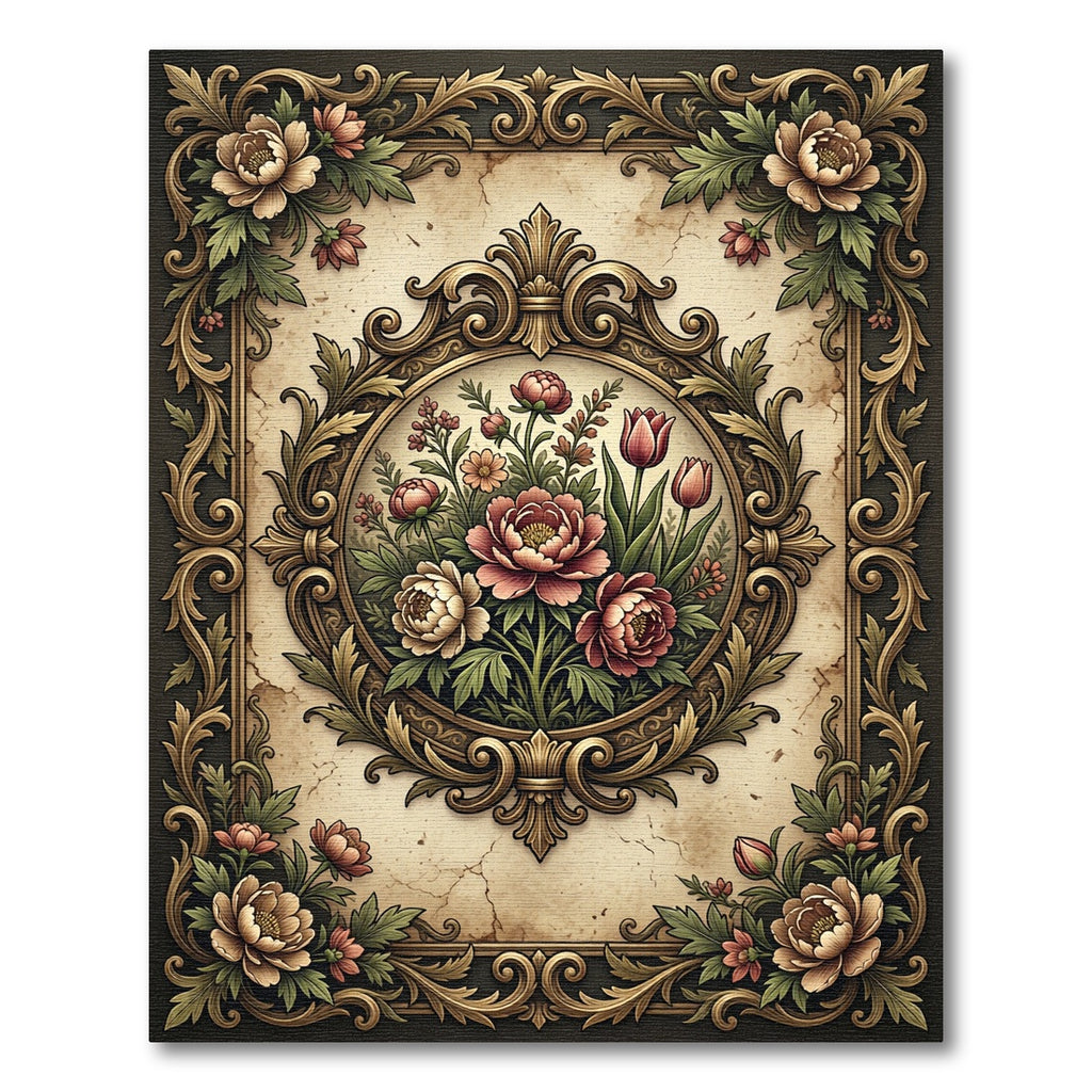Antique Floral Ornate Gold Medallion Rug