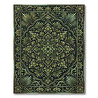 Ornate Gold Green Floral Medallion Rug