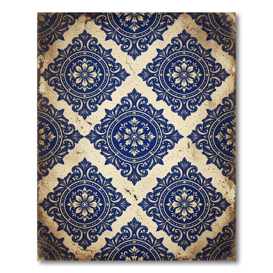 Elegant Navy and Cream Ornate Medallion Rug