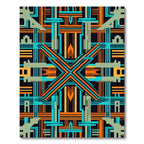 Geometric Teal and Orange Art Deco Abstract Rug