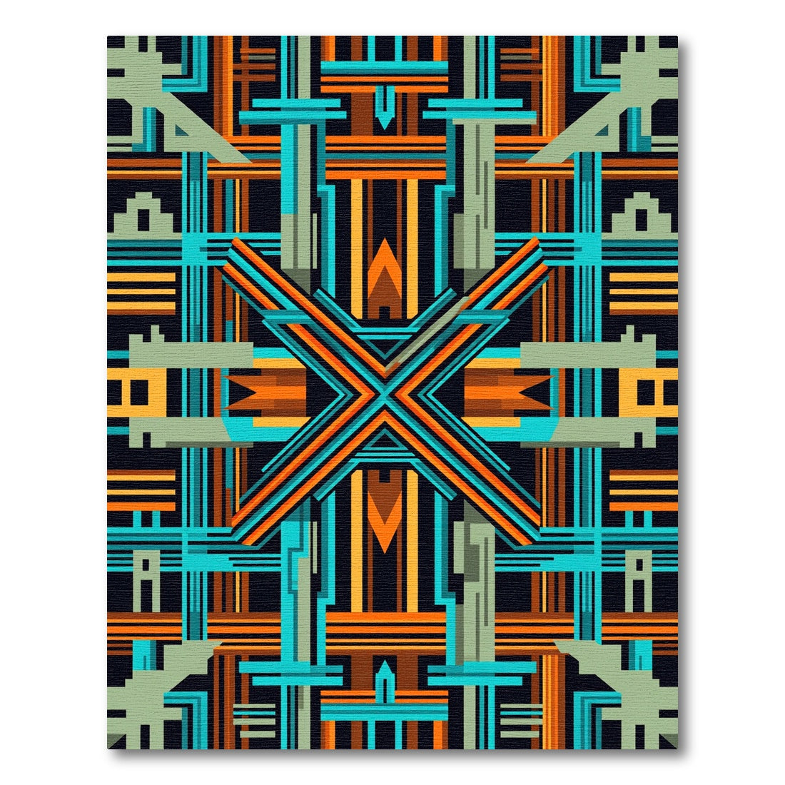 Geometric Teal and Orange Art Deco Abstract Rug