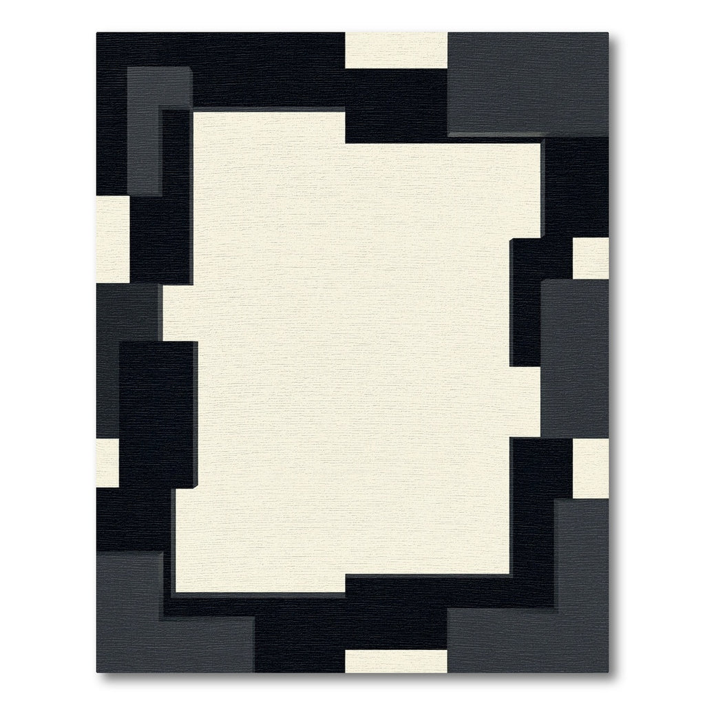 Modern Cream Black Geometric Block Rug