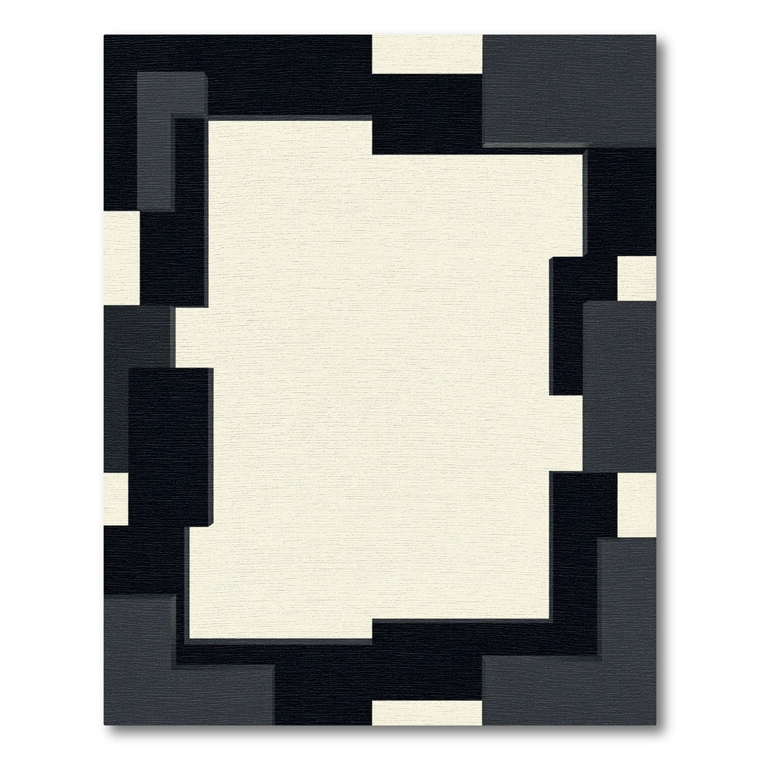 Modern Cream Black Geometric Block Rug