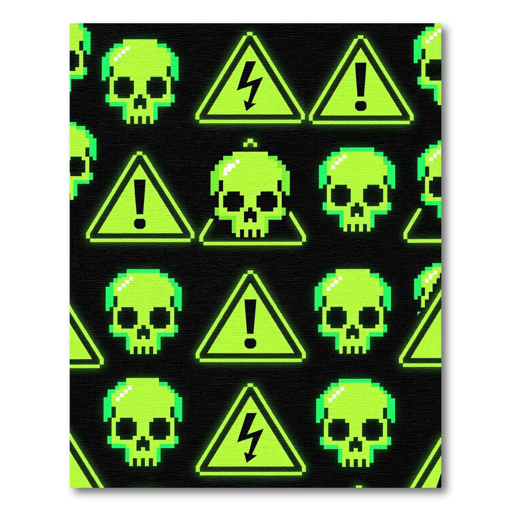 Toxic Neon Skull Retro Pixel Grid Rug