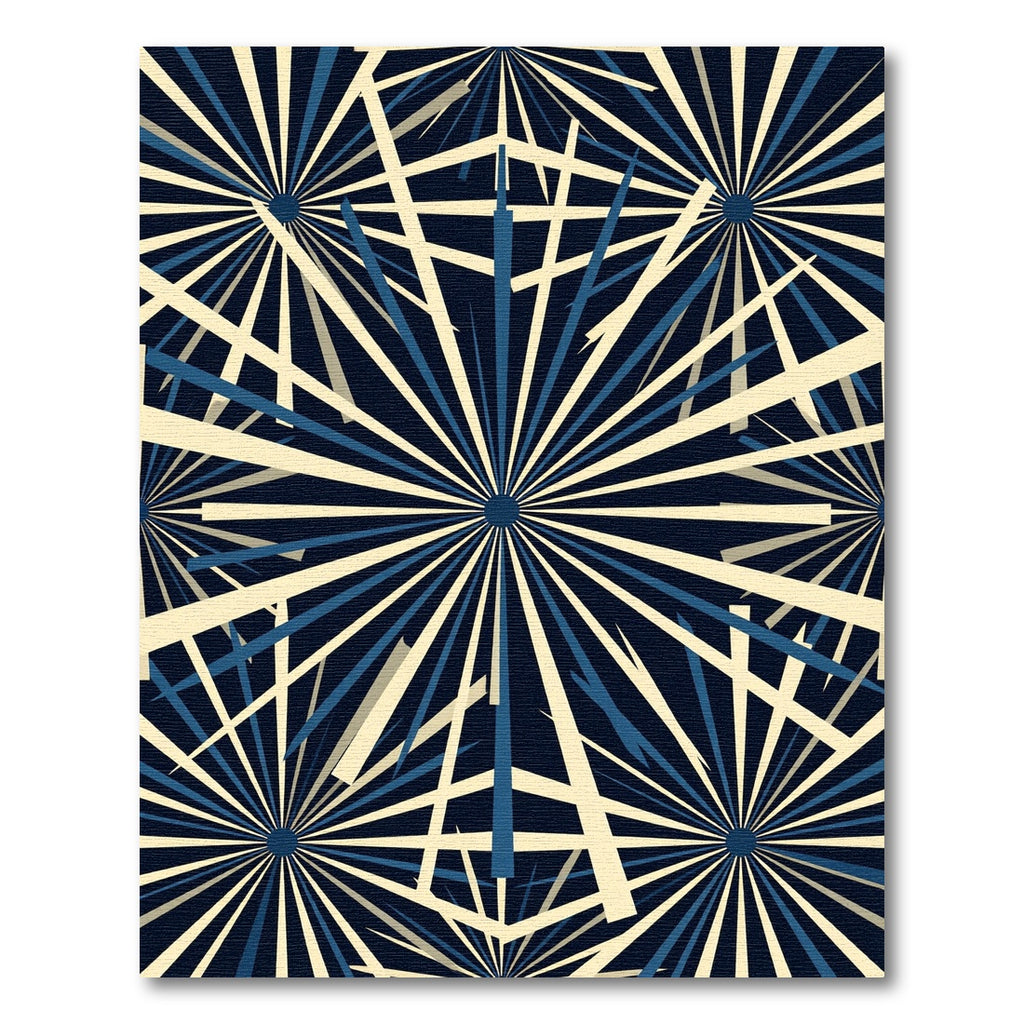 Dark Navy Cream Starburst Rays Rug