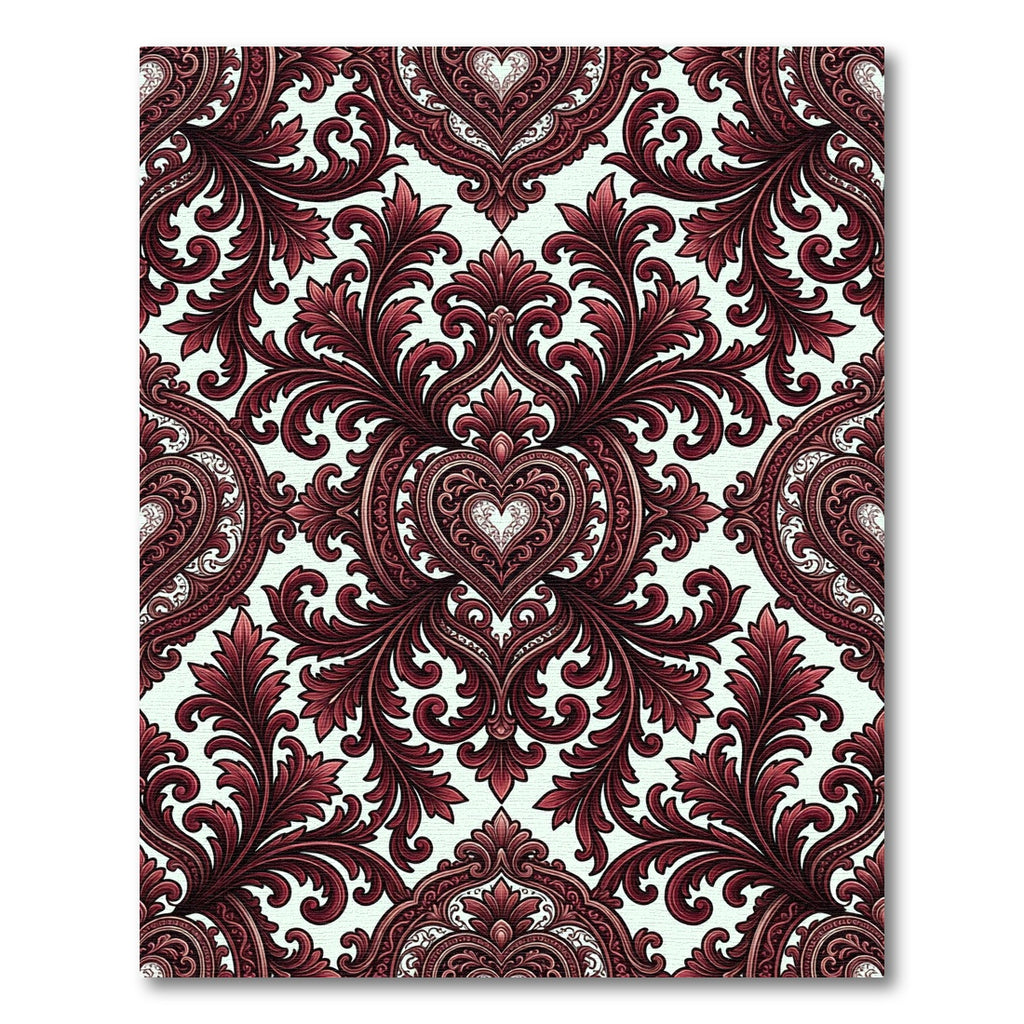 Elegant Crimson Damask Victorian Heart Rug