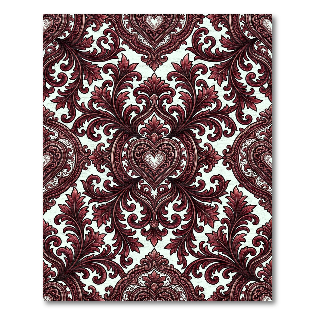 Elegant Crimson Damask Victorian Heart Rug