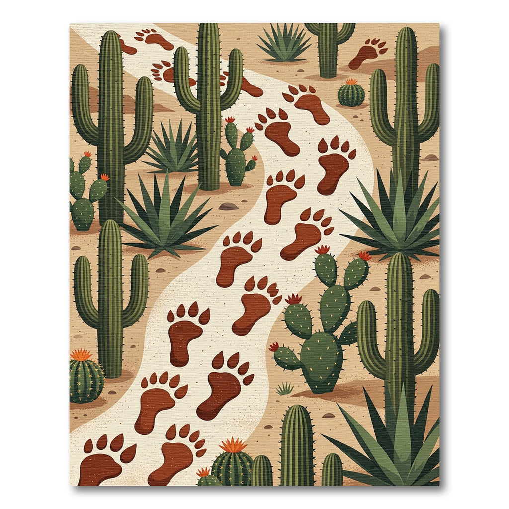 Earthy Desert Bear Tracks Cactus Rug