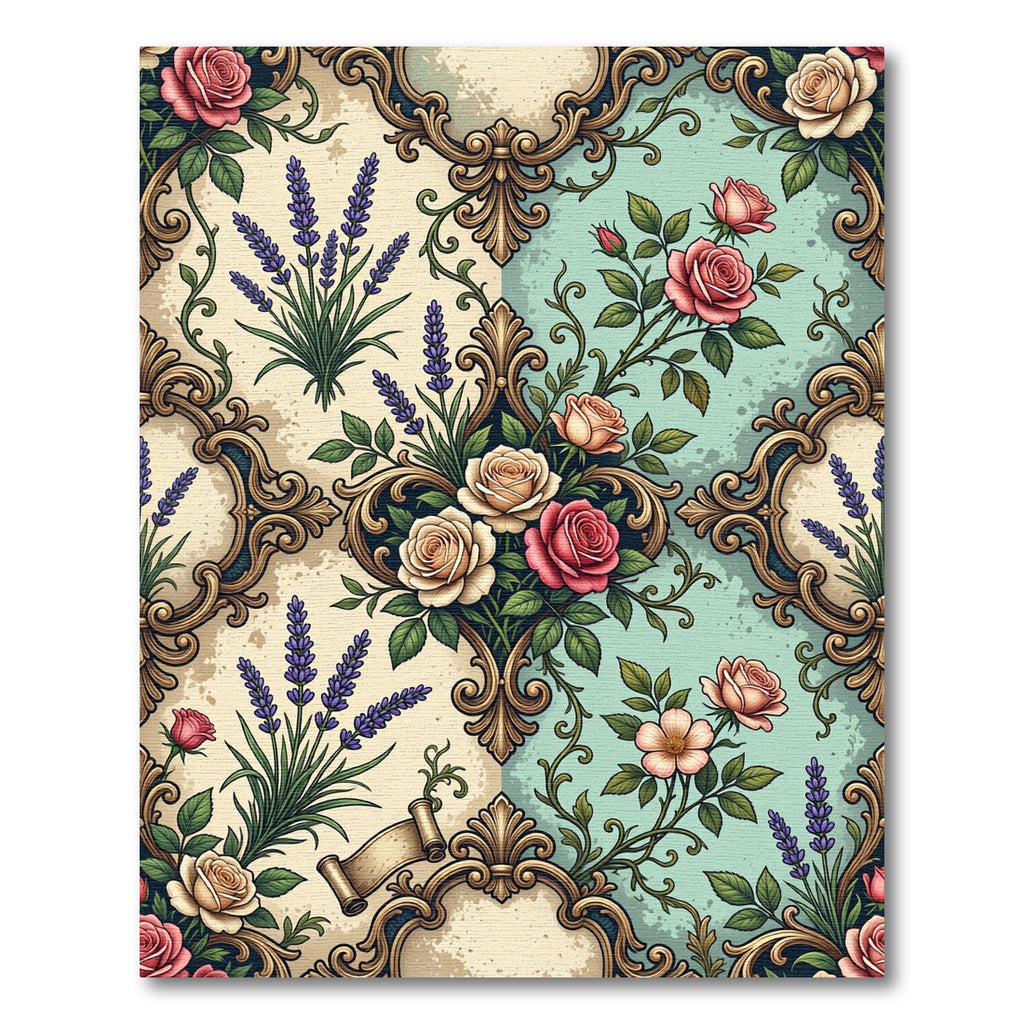 Vintage Pastel Roses and Lavender Filigree Rug