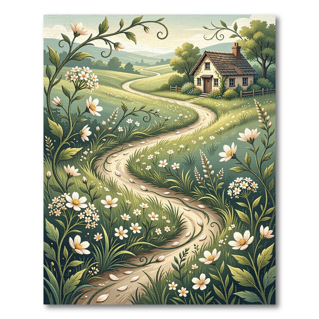 Whimsical Meadow Cottage Wildflower Landscape Rug