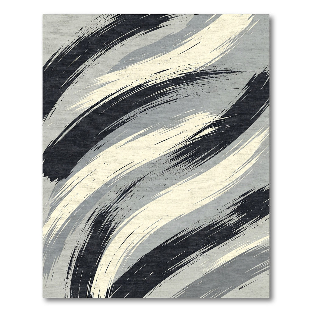 Bold Graphite and Cream Brush Strokes Rug