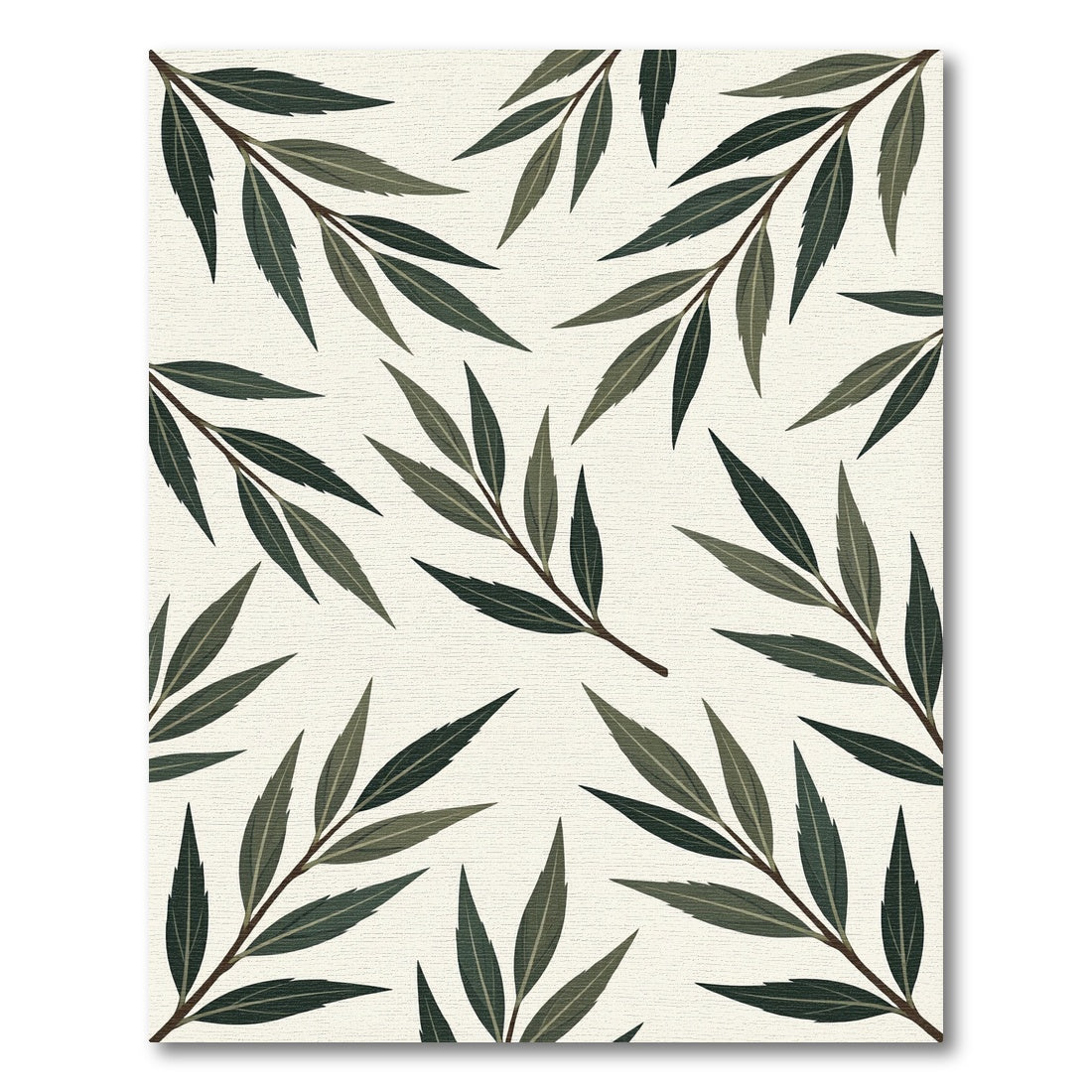 Minimalist Olive Green Botanical Leaf Rug