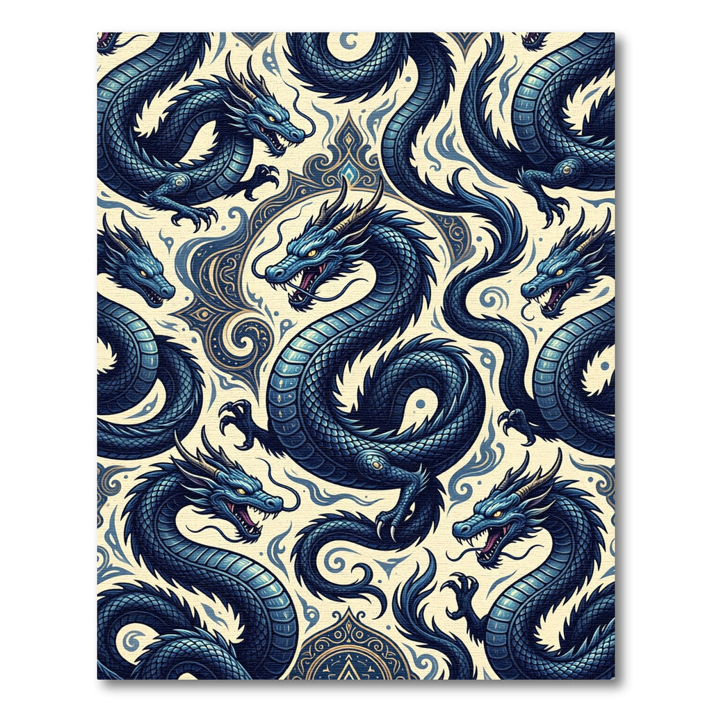Enigmatic Blue Imperial Dragon Medallion Rug
