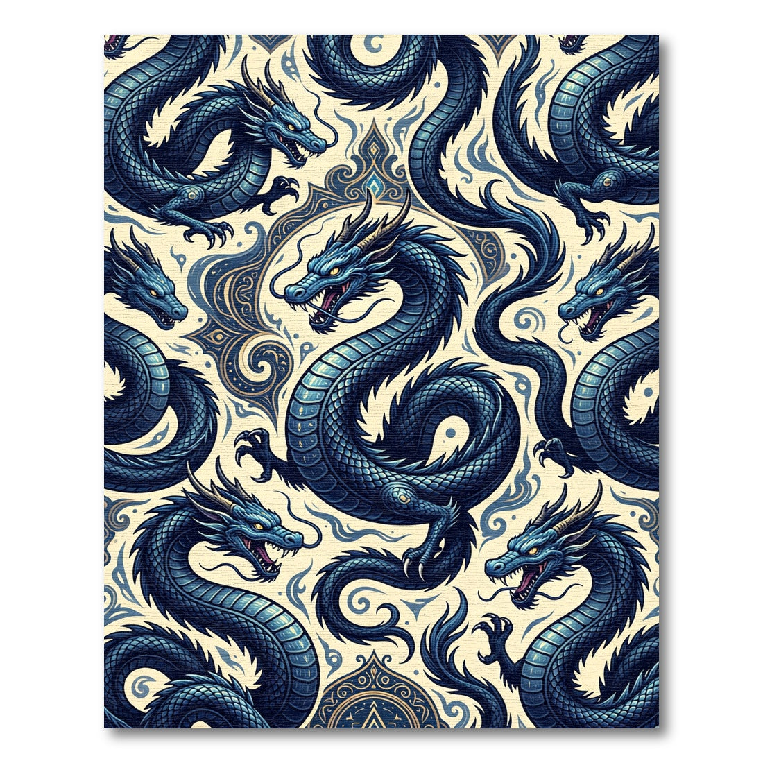 Enigmatic Blue Imperial Dragon Medallion Rug