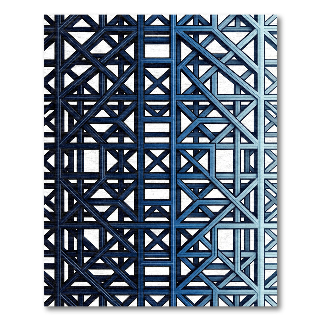Modern Navy Blue Interlocking Geometric Lattice Rug