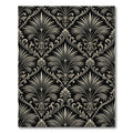 Elegant Charcoal Black Palm Damask Wallpaper Rug