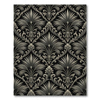 Elegant Charcoal Black Palm Damask Wallpaper Rug