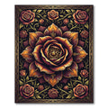 Ornate Golden Rose Dark Floral Medallion Rug