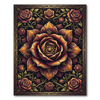 Ornate Golden Rose Dark Floral Medallion Rug