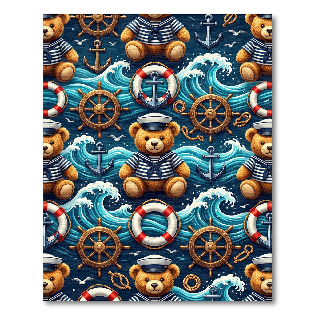 Nautical Teddy Bear Sailor Ocean Waves Rug