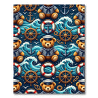 Nautical Teddy Bear Sailor Ocean Waves Rug