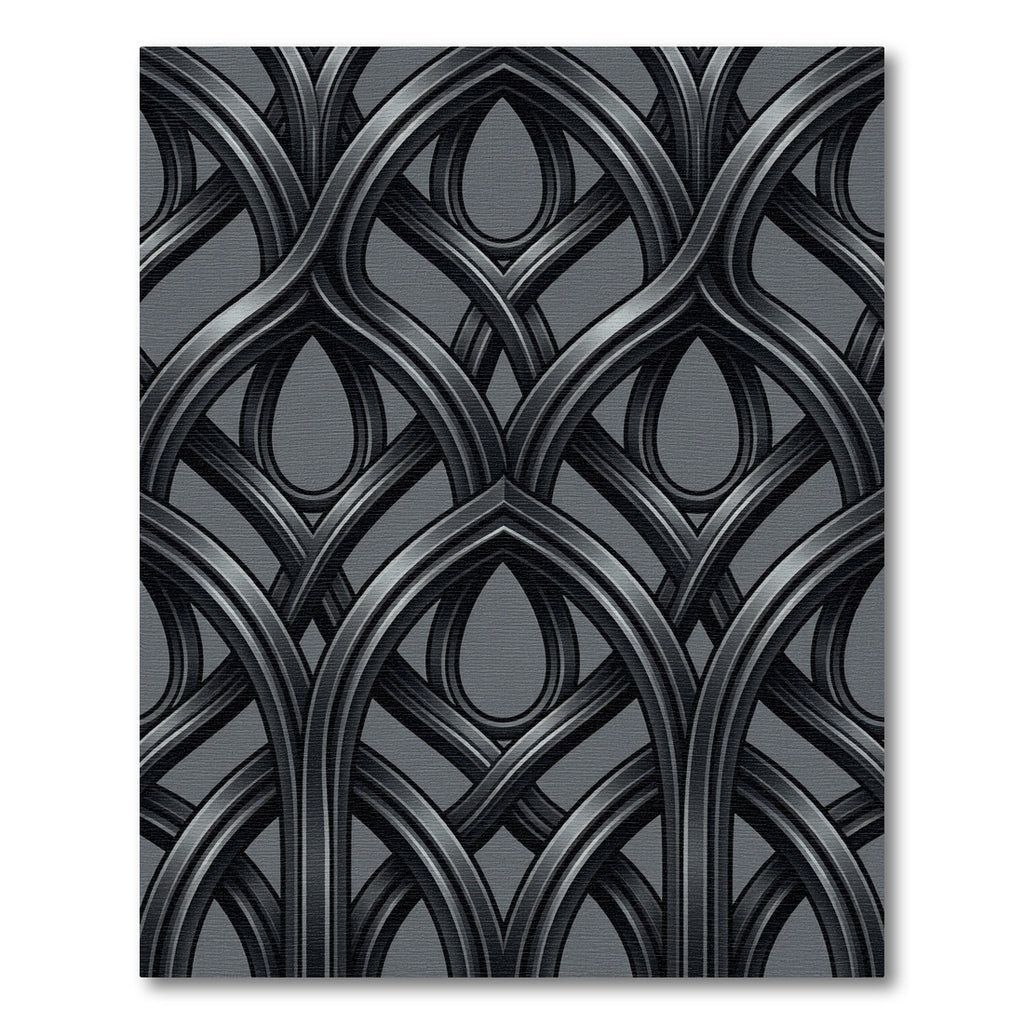Sophisticated Charcoal Gothic Interlocking Arch Rug