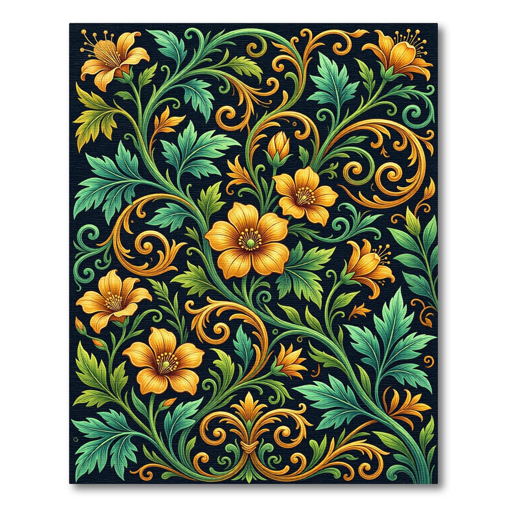 Rich Yellow Floral Vine Arabesque Rug