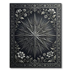 Ornate Black Starburst Floral Frame Rug