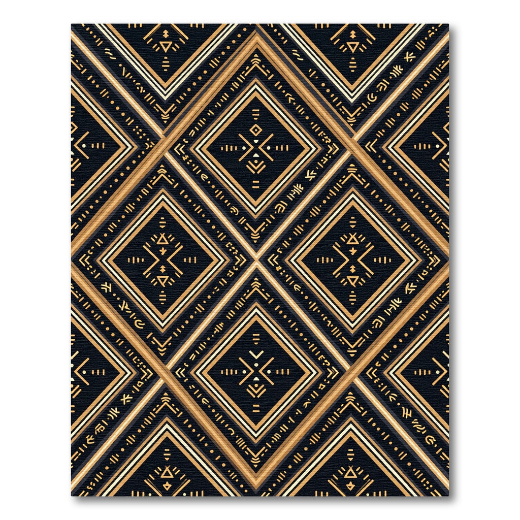 Golden Geometric Diamond Grid Black Rug