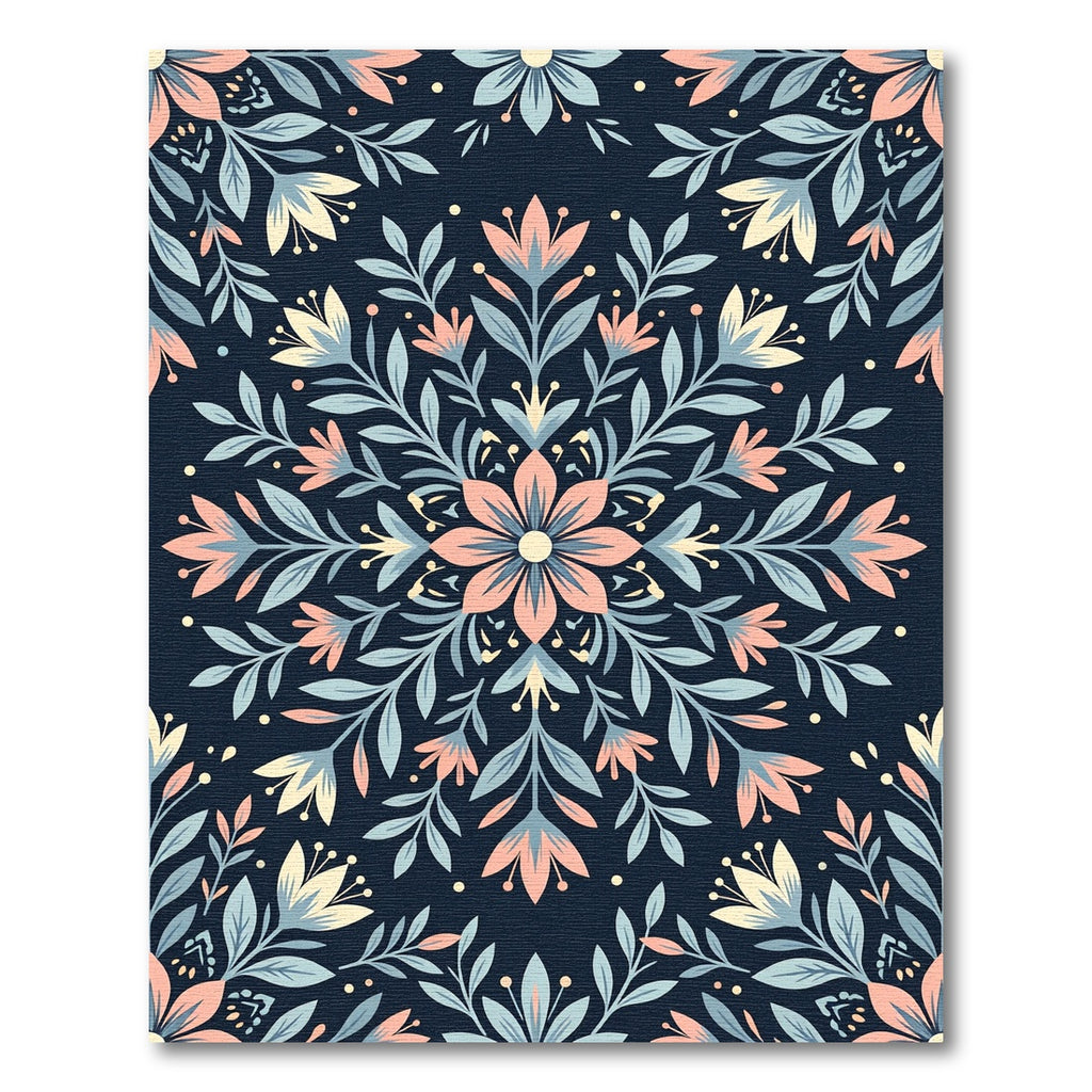 Midnight Blue Botanical Floral Medallion Rug