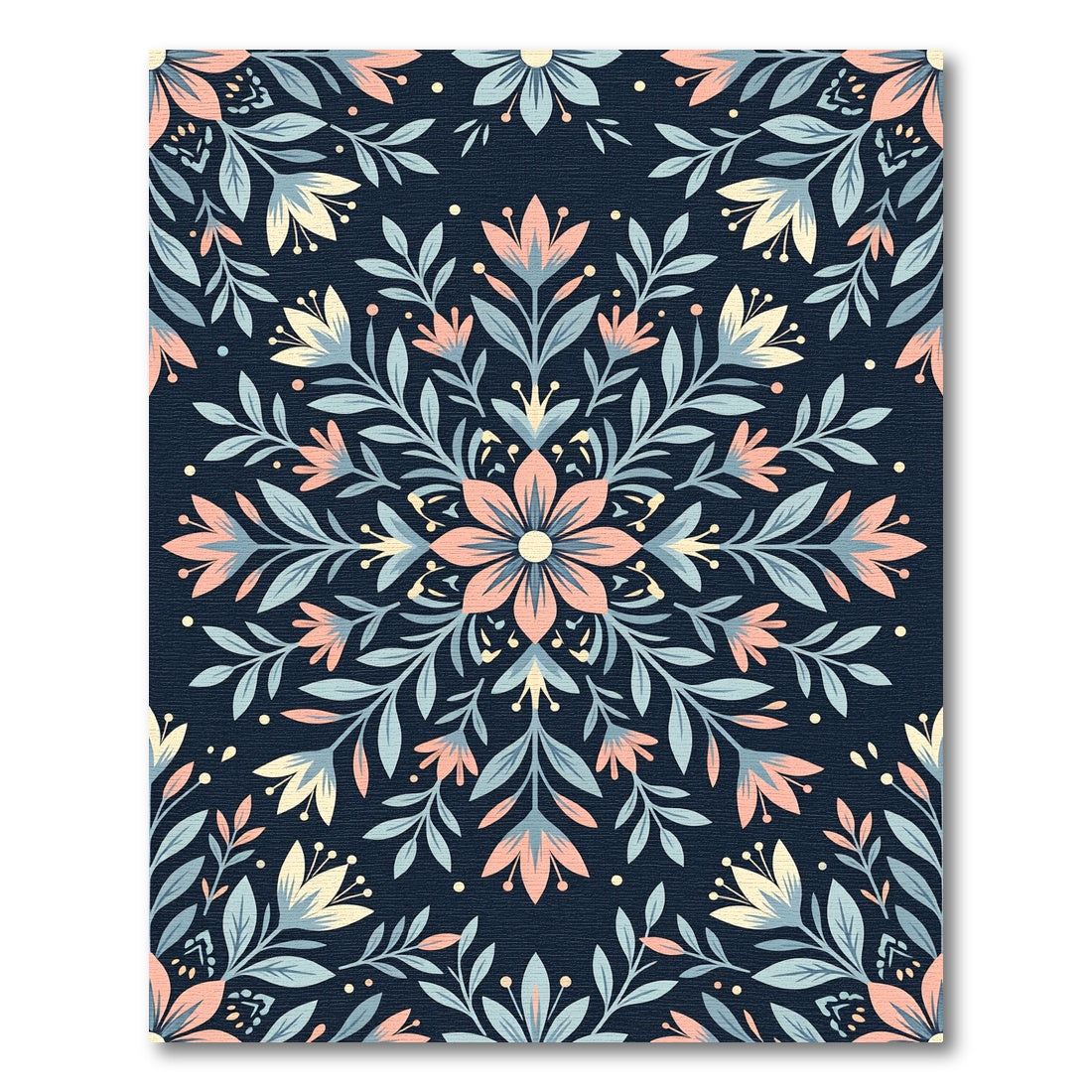 Midnight Blue Botanical Floral Medallion Rug