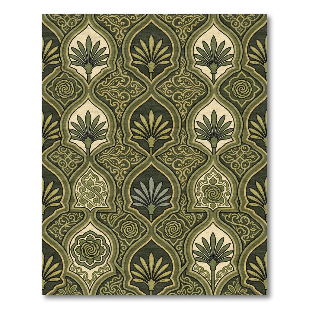 Olive Green Archway Floral Medallion Rug