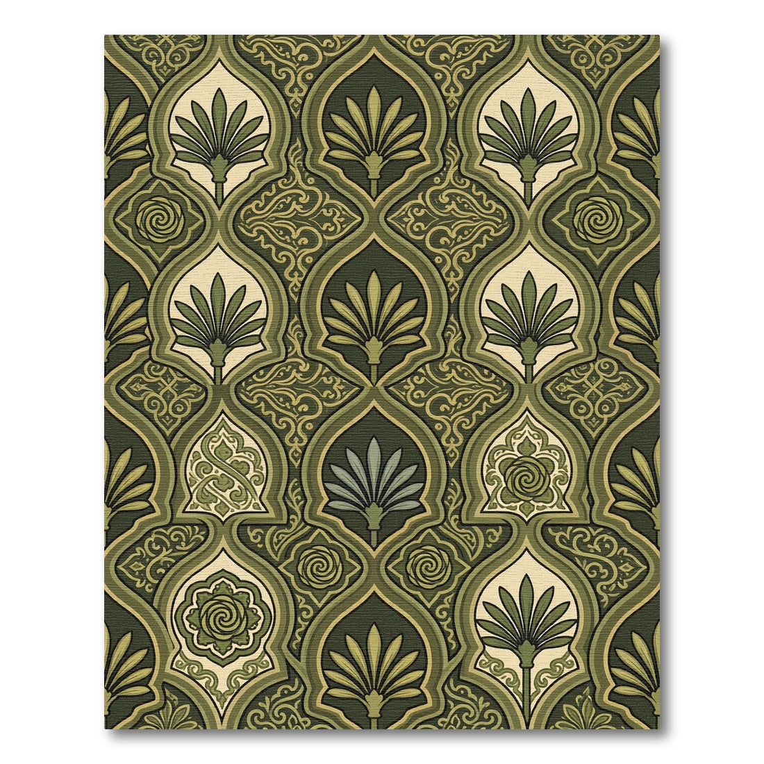 Olive Green Archway Floral Medallion Rug