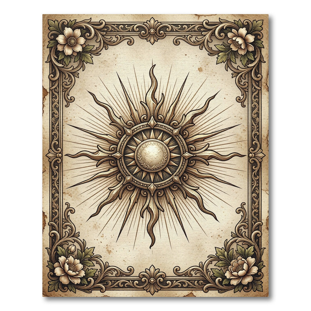 Vintage Golden Celestial Floral Medallion Rug