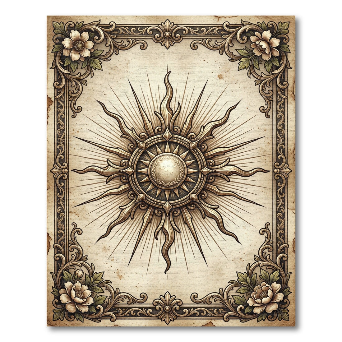 Vintage Golden Celestial Floral Medallion Rug
