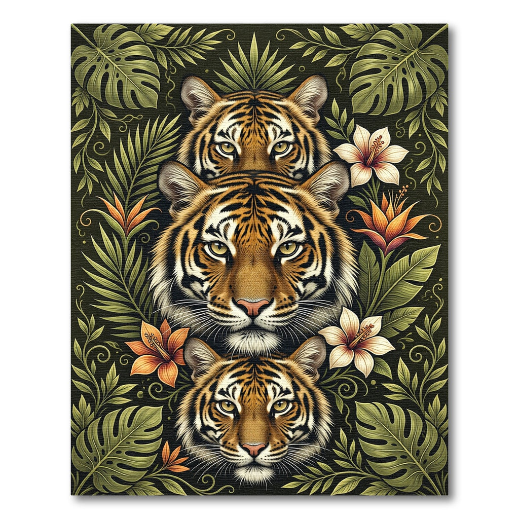 Tiger Heads Tropical Jungle Botanical Rug