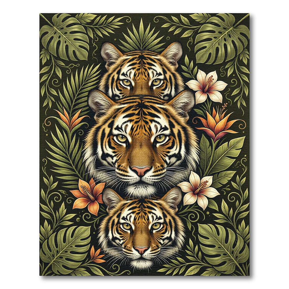 Tiger Heads Tropical Jungle Botanical Rug