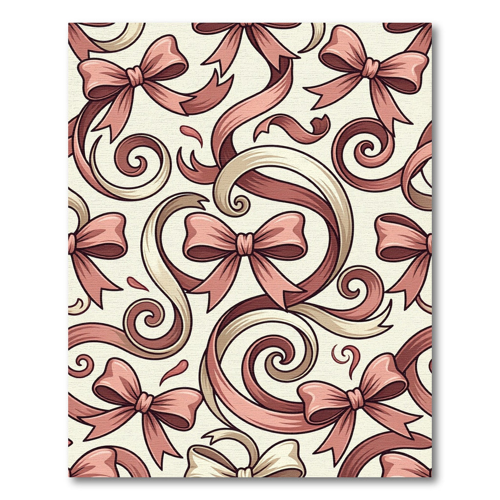 Elegant Dusty Rose Bow Ribbon Swirl Rug