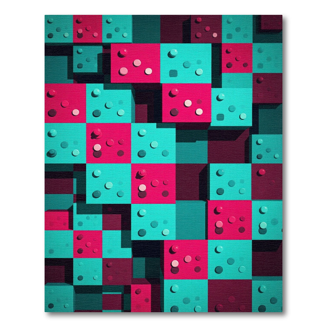 Vibrant Pink Teal Geometric 3D Block Rug