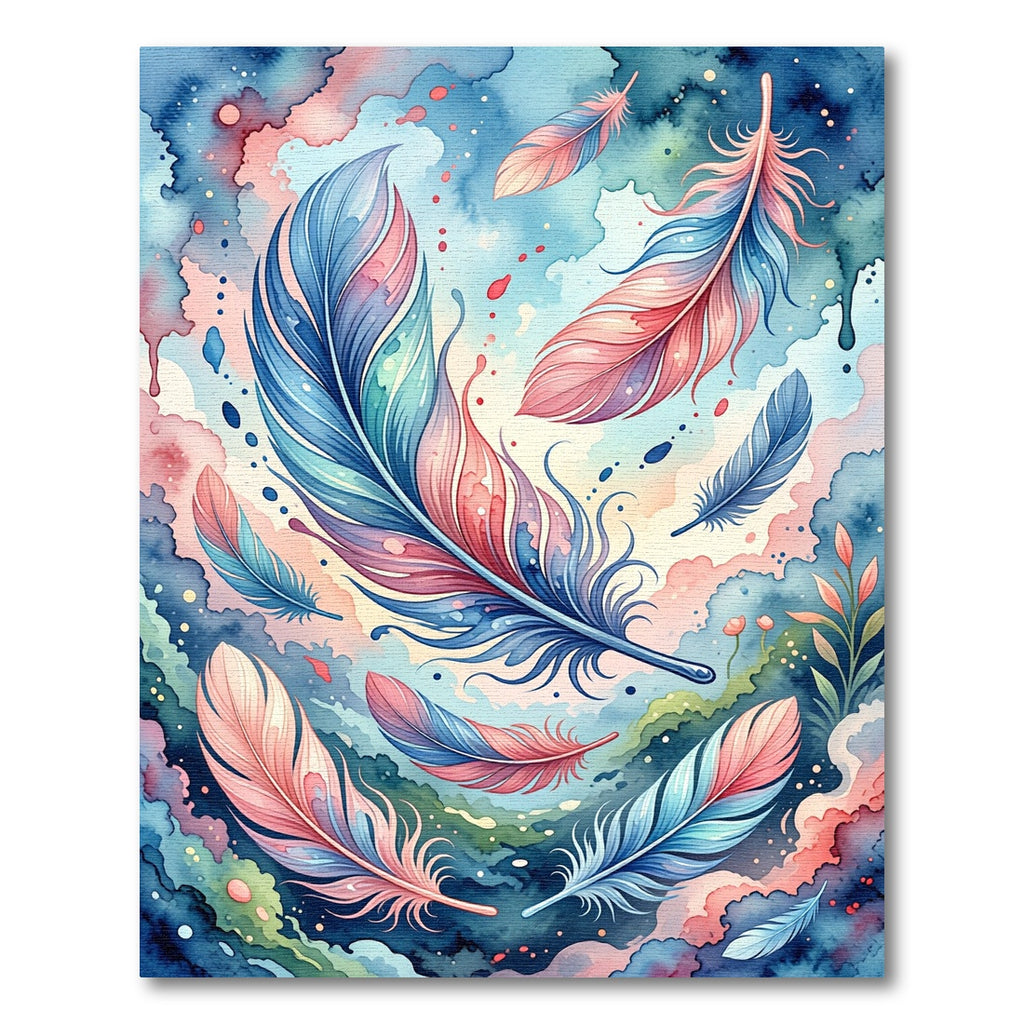 Ethereal Floating Watercolor Pastel Feather Composition Rug