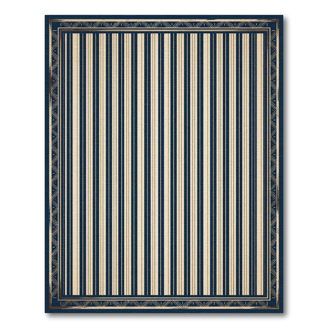 Navy Cream Vertical Stripe Border Rug