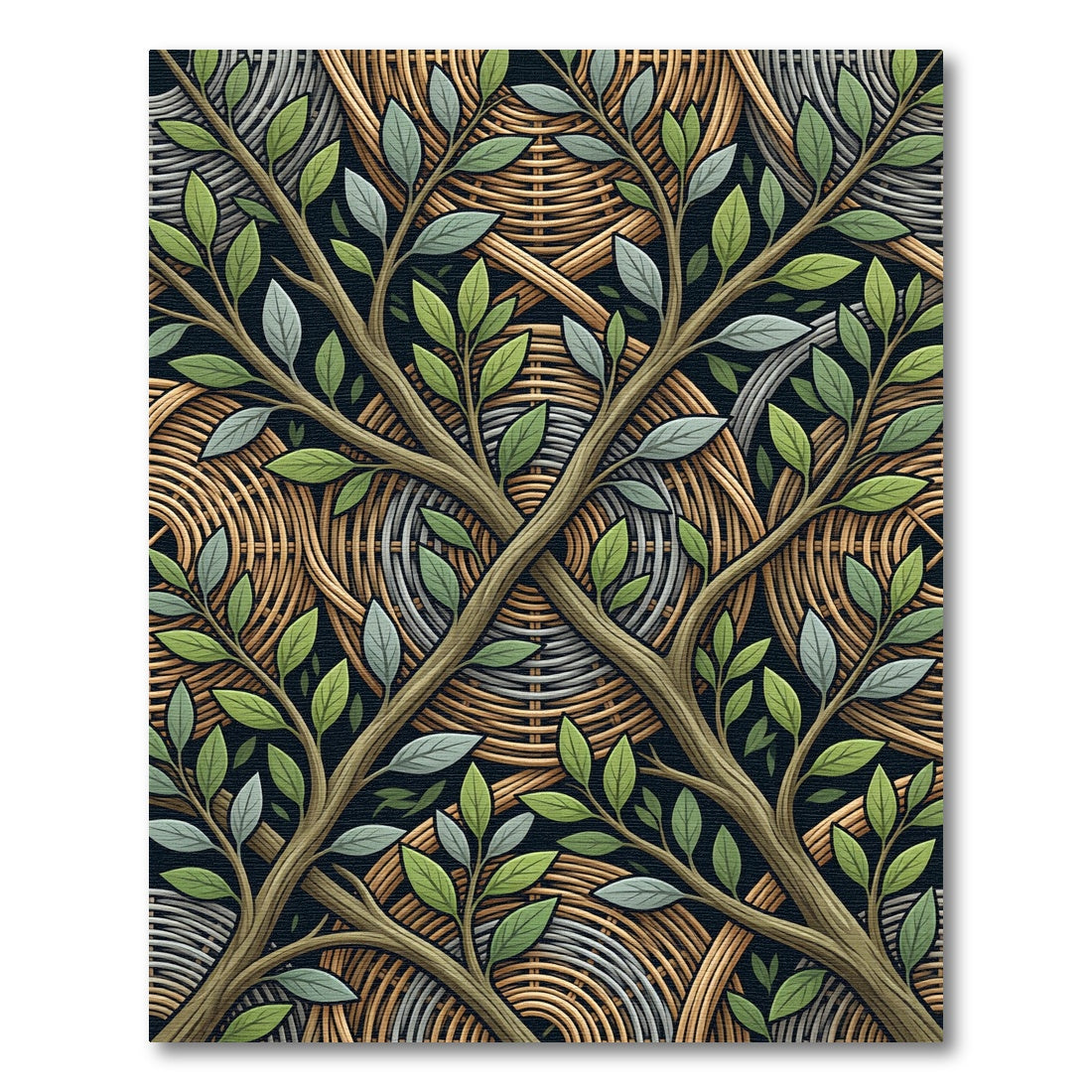 Lush Botanical Vine Woven Swirl Rug
