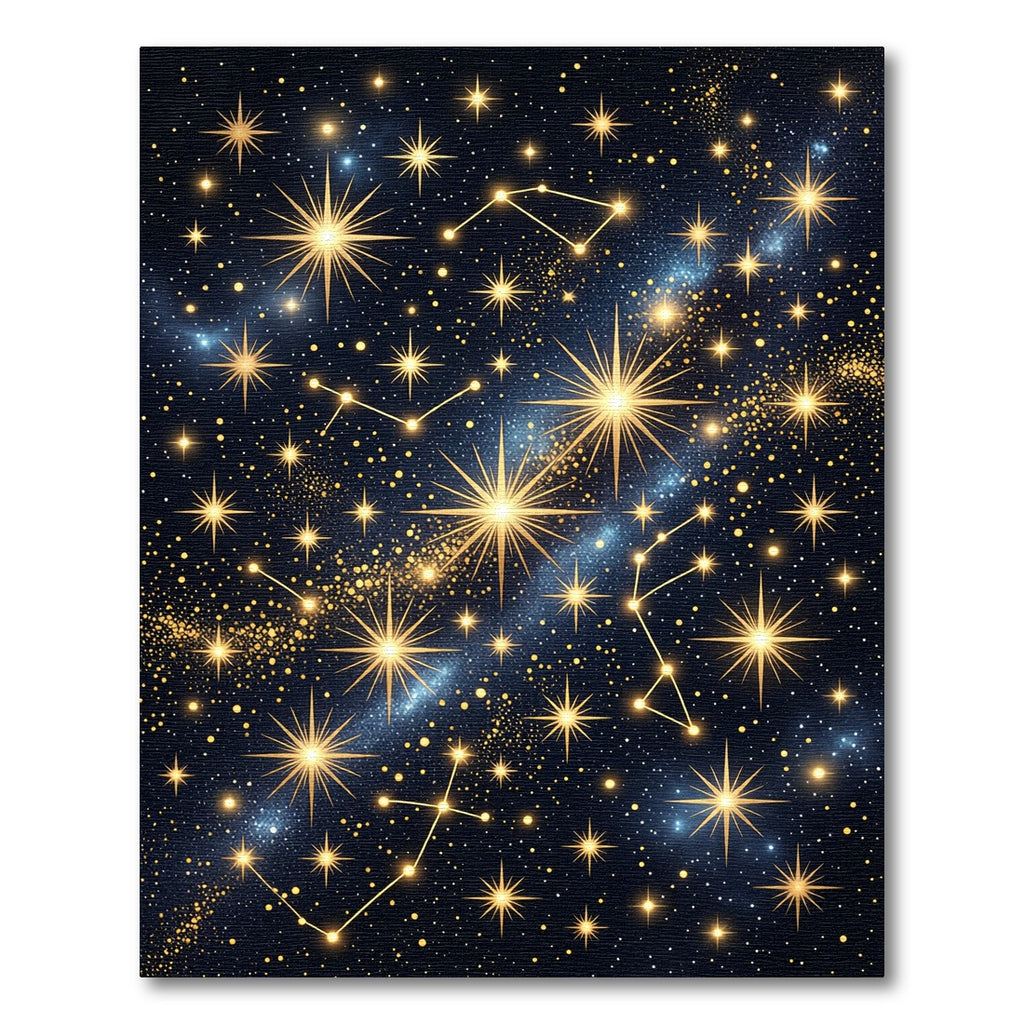 Celestial Golden Starry Night Sky Rug