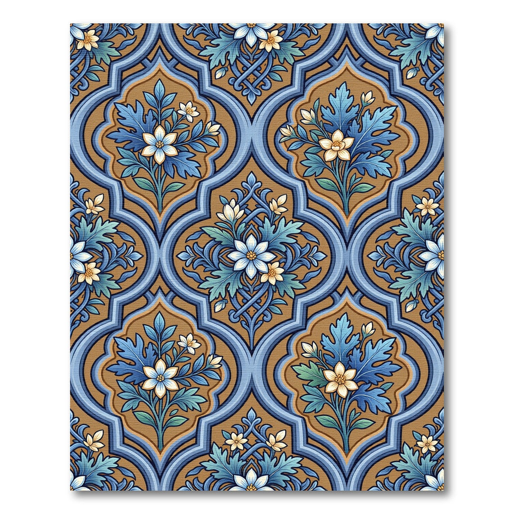Ornate Blue Golden Floral Trellis Rug