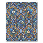 Ornate Blue Golden Floral Trellis Rug