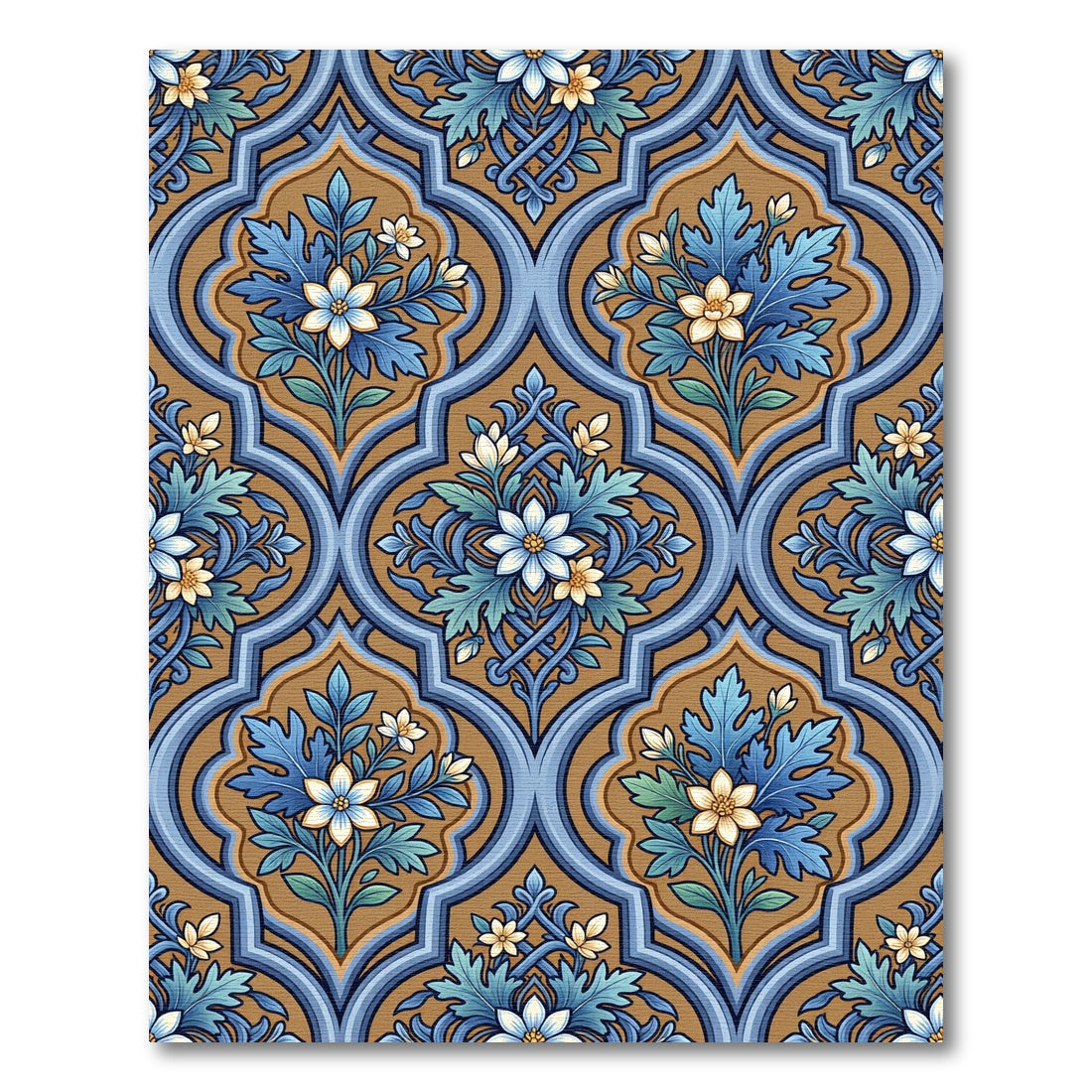 Ornate Blue Golden Floral Trellis Rug