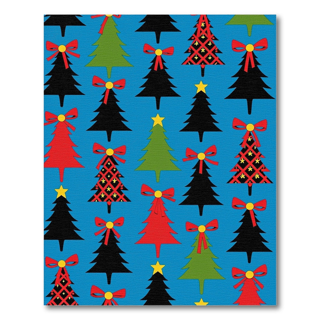 Red Green Black Festive Trees Bows Rug