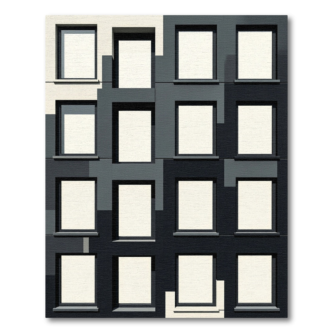 Minimalist Monochromatic Geometric Architectural Window Grid Rug
