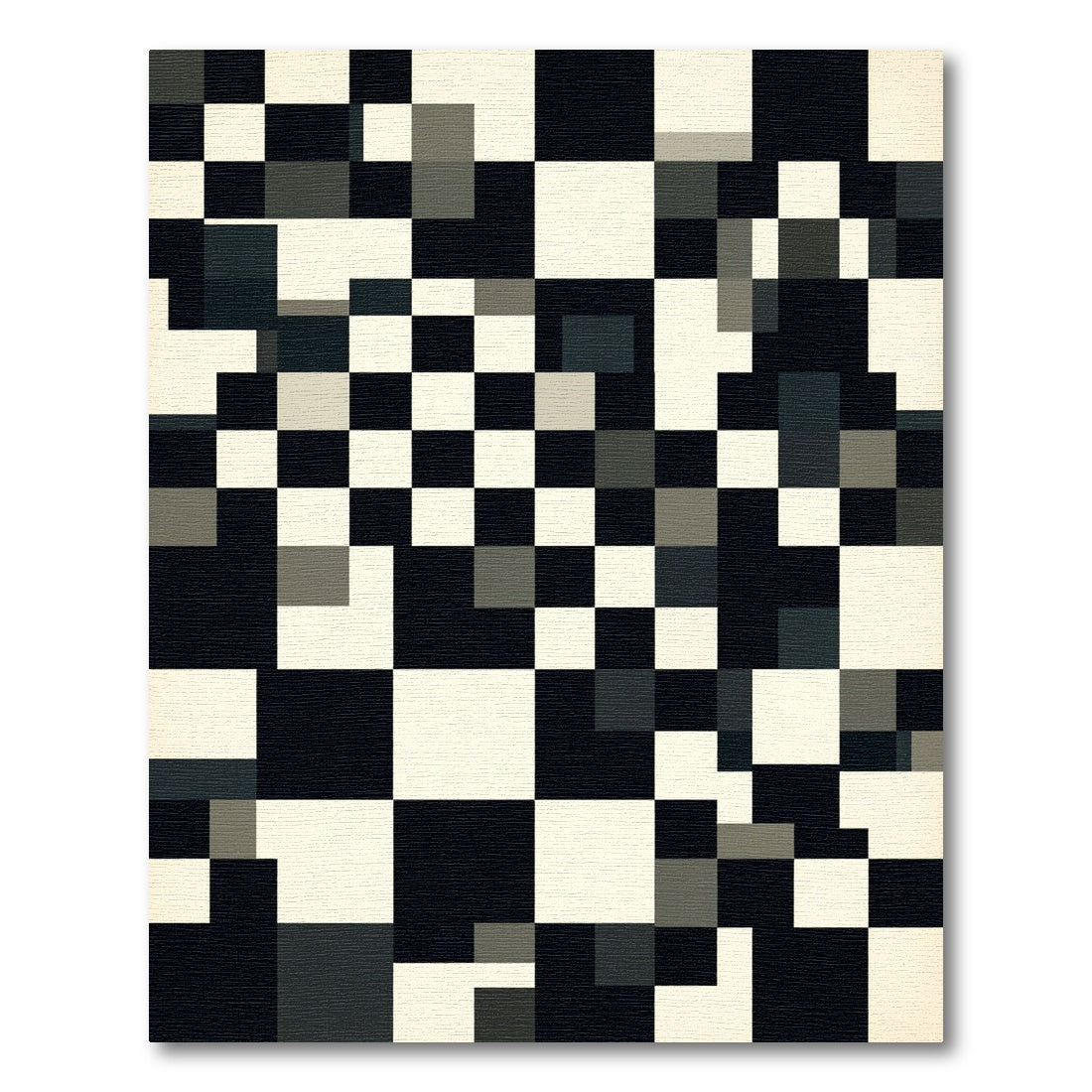 Monochrome Abstract Geometric Block Squares Rug