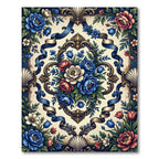 Elegant Blue Peony Floral Baroque Scroll Rug
